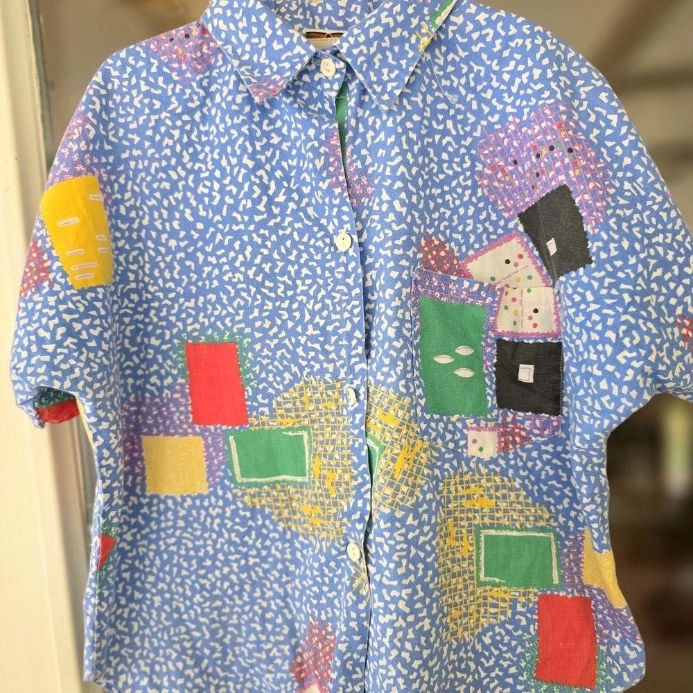 Vintage Vtg Topson Downs Geometric Print Button-Up Shirt Sz Small
